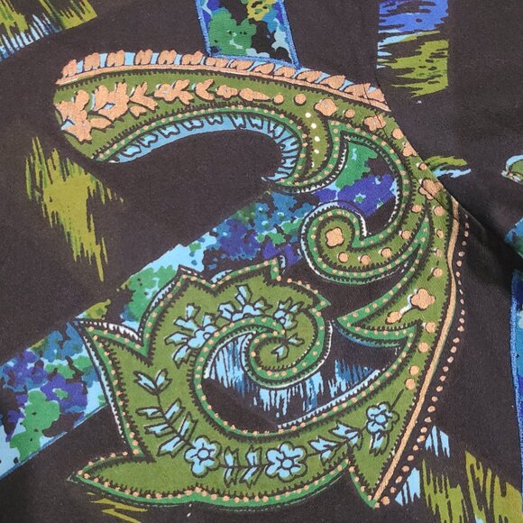 Life Style Woman Black Teal Green Gold Paisley Printed Jacket 1X - Picture 9 of 16